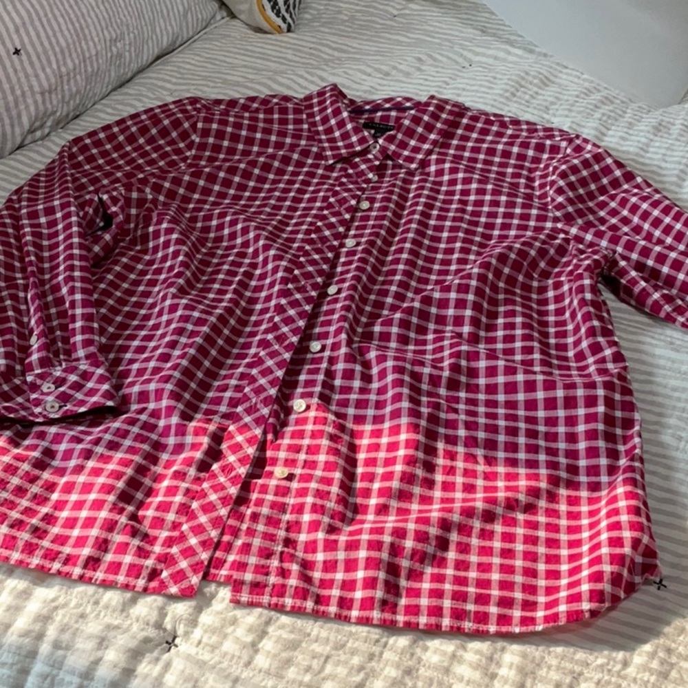 EUC Talbots Pink and White Plaid Button-Up Blouse
